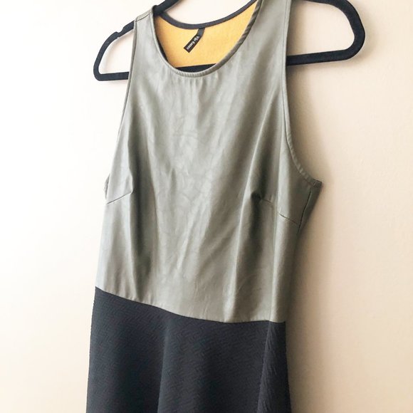 Vijo Couture Faux Leather Racerback Sleeveless Skater Dress Olive Green Black L - Picture 4 of 6